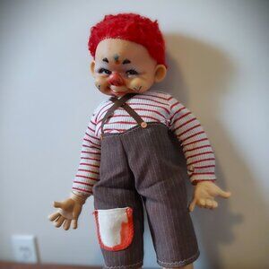 Vintage 1970s Clown Boy Doll 17'' Creepy but Charming! Rubber face Rushton Style
